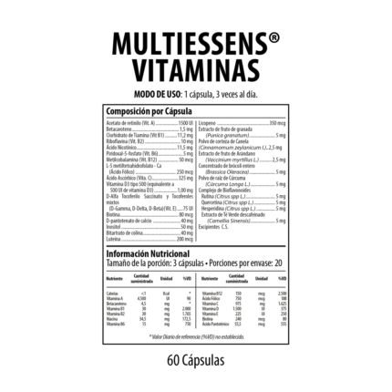 Multiessens Vitaminas® suplemento dietario NutraBiotics en presentación comercial